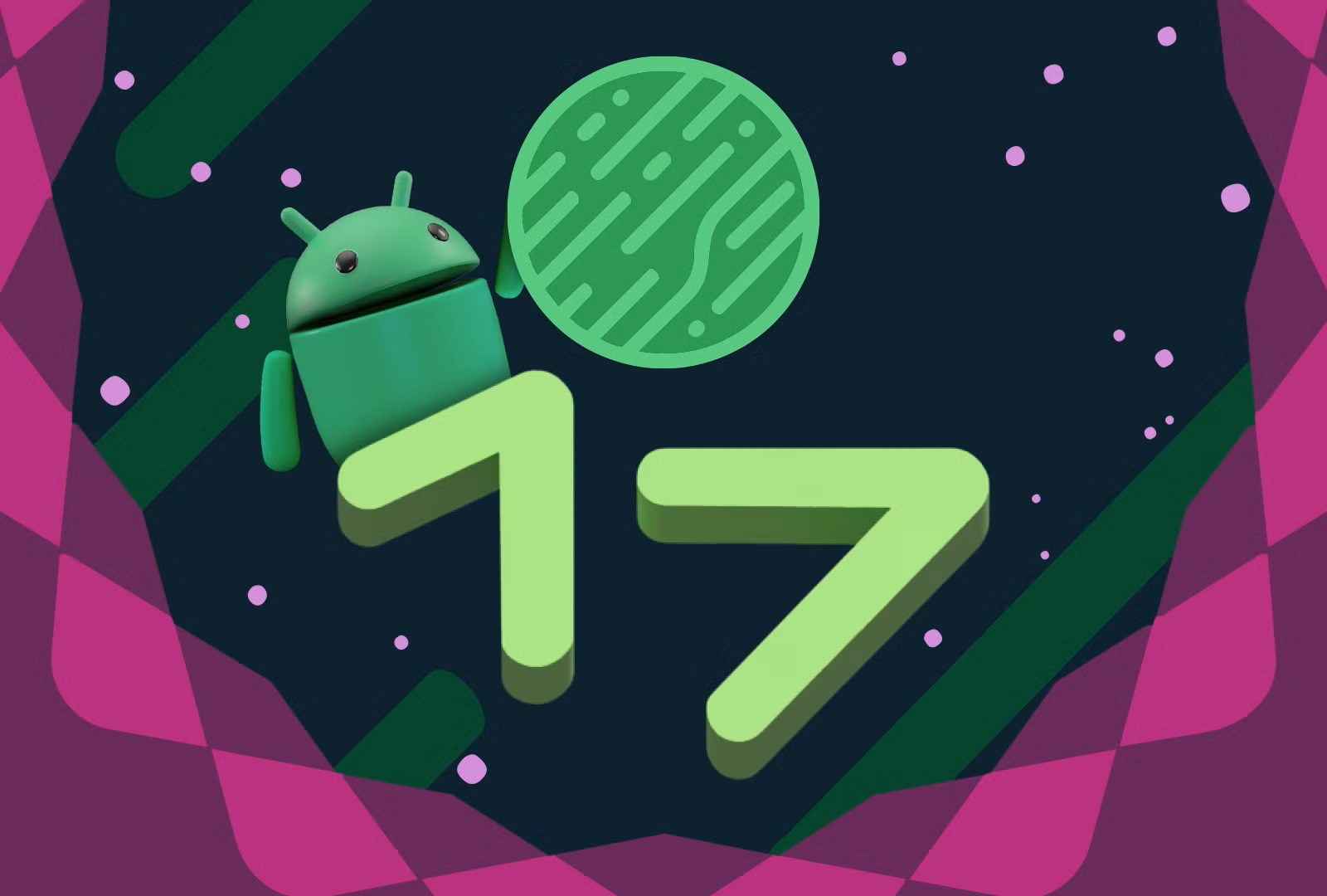 android-17-graphic-featuring-the-android-mascot-behind-the-number-17-holding-a-green-patterned-sphere Android 17: изменения в приватности и геолокации для пользователей