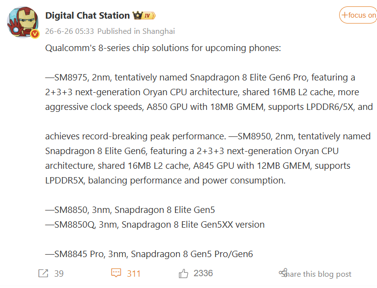 Qualcomm готовит пять новых чипов серии Snapdragon 8